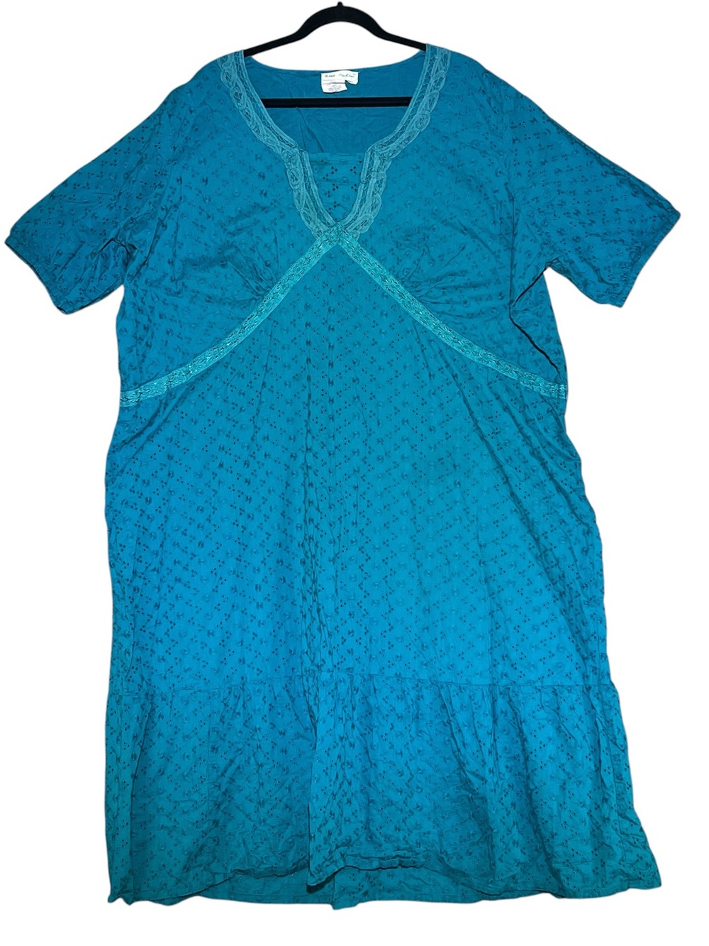ULLA POPKEN Turquoise Cotton Eyelet A-Line Maxi Nightgown Plus Size 32/34 4X - Picture 2 of 12